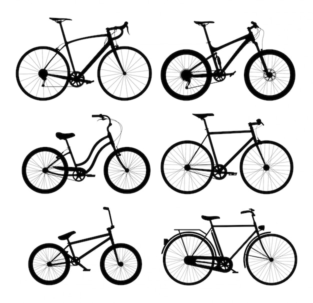 Vector conjunto de siluetas de bicicletas