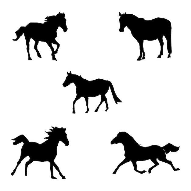 Vector conjunto de siluetas de caballos vectoriales