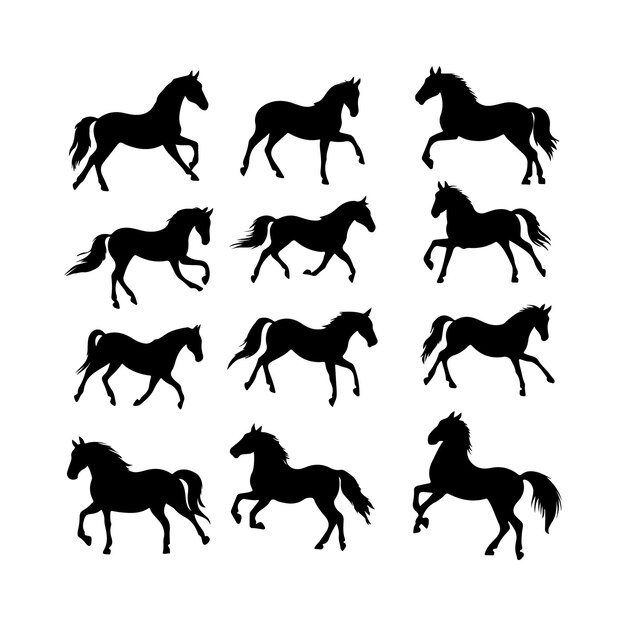 Conjunto de siluetas de caballos
