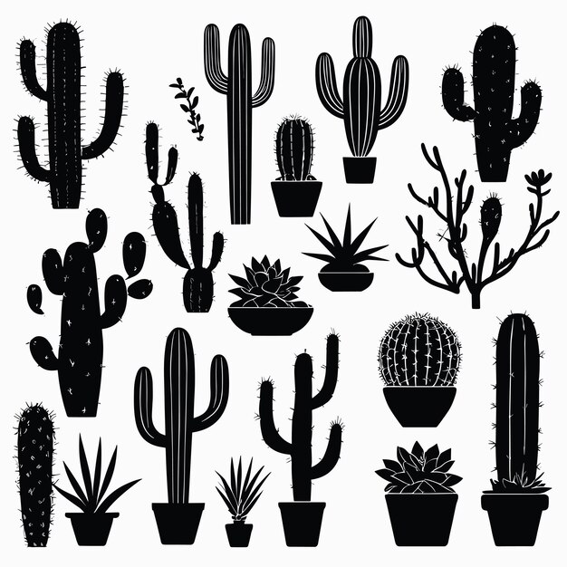 Vector conjunto de siluetas de cactus colección de cactus ilustración vectorial diseño plano