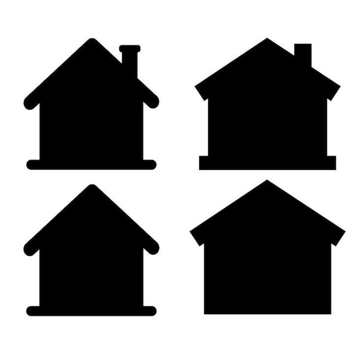 Vector conjunto de siluetas de casas vectoriales diferentes en estilo plano aislado en fondo blanco