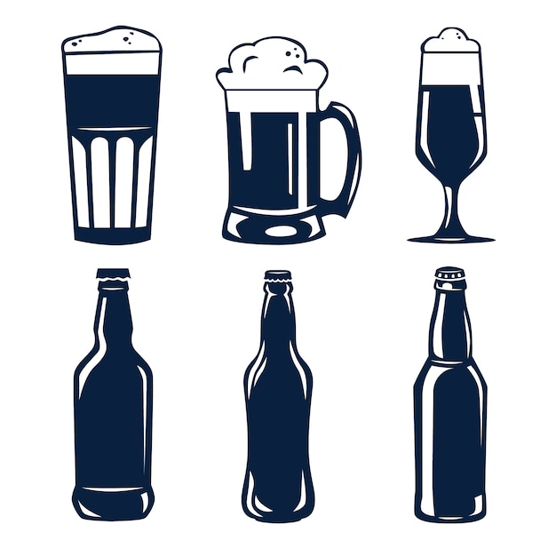 Conjunto de siluetas de cerveza dibujadas a mano