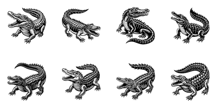 Vector conjunto de siluetas de cocodrilo ilustración vectorial