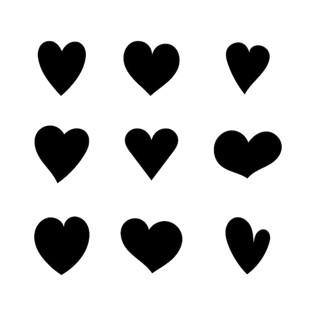 Conjunto de siluetas de corazones