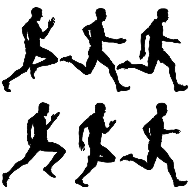 Conjunto de siluetas de corredores en hombres de sprint.