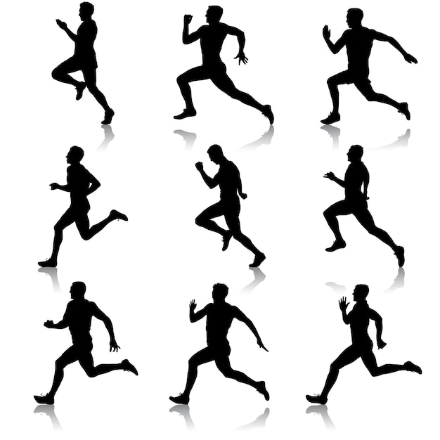 Conjunto de siluetas de corredores en hombres de sprint.
