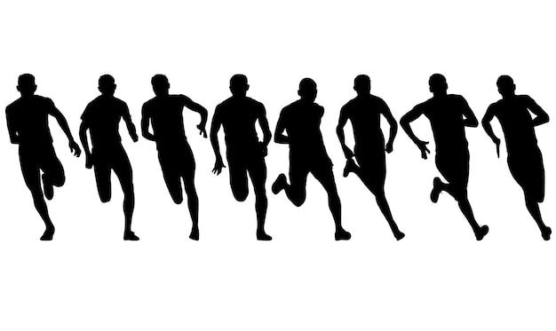 Conjunto de siluetas de corredores en hombres de sprint.
