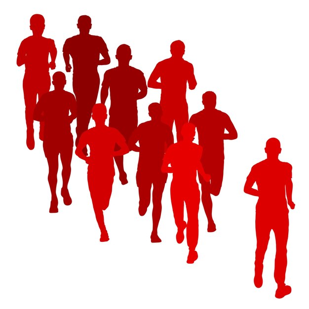 Vector conjunto, de, siluetas, corredores, en, sprint, hombres