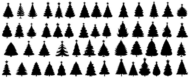 conjunto de siluetas de dibujo a mano árbol de Navidad aislado en un fondo transparente eps 10