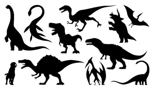 Vector conjunto de siluetas de dinosaurio