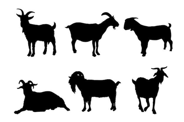 Conjunto de siluetas de diseño de vectores de granja de cabras