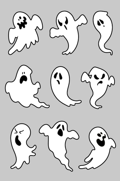 Un conjunto de siluetas de fantasmas de halloween una colección de garabatos de fantasmas