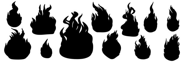 Conjunto de siluetas de fuego Silueta dibujada a mano de llamas Ilustración vectorial