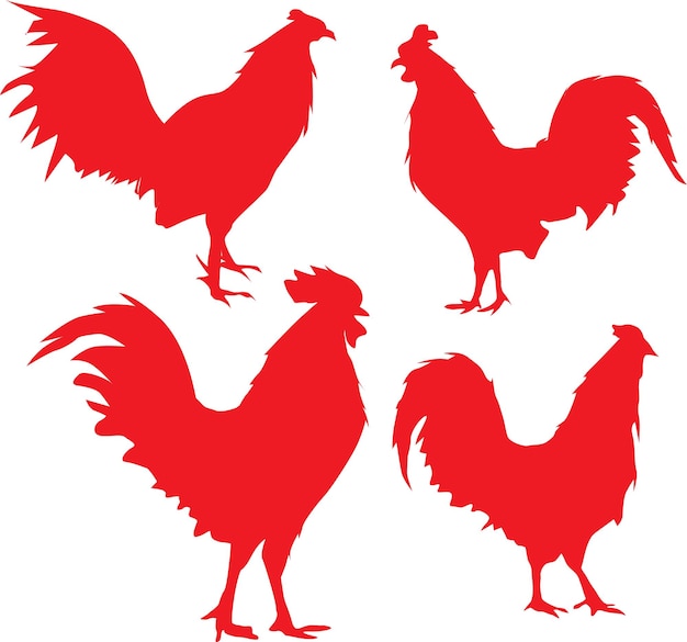 Conjunto de siluetas de gallos