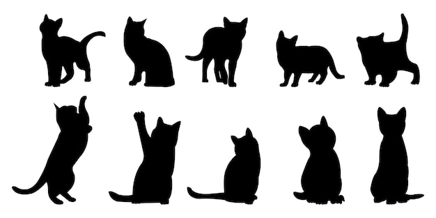 conjunto de siluetas de gato vectorial en fondo blanco