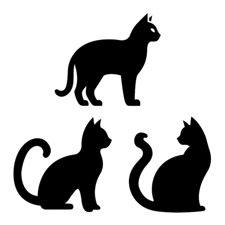Vector conjunto de siluetas de gatos de diseño plano