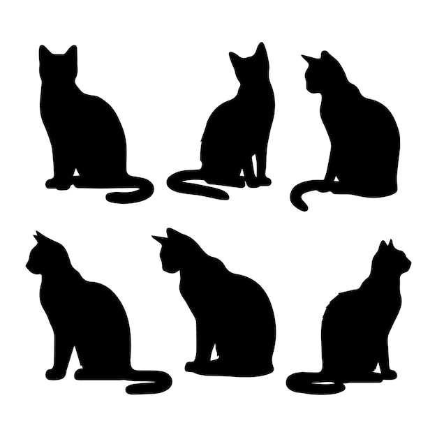 Vector conjunto de siluetas de gatos negros en poses relajadas