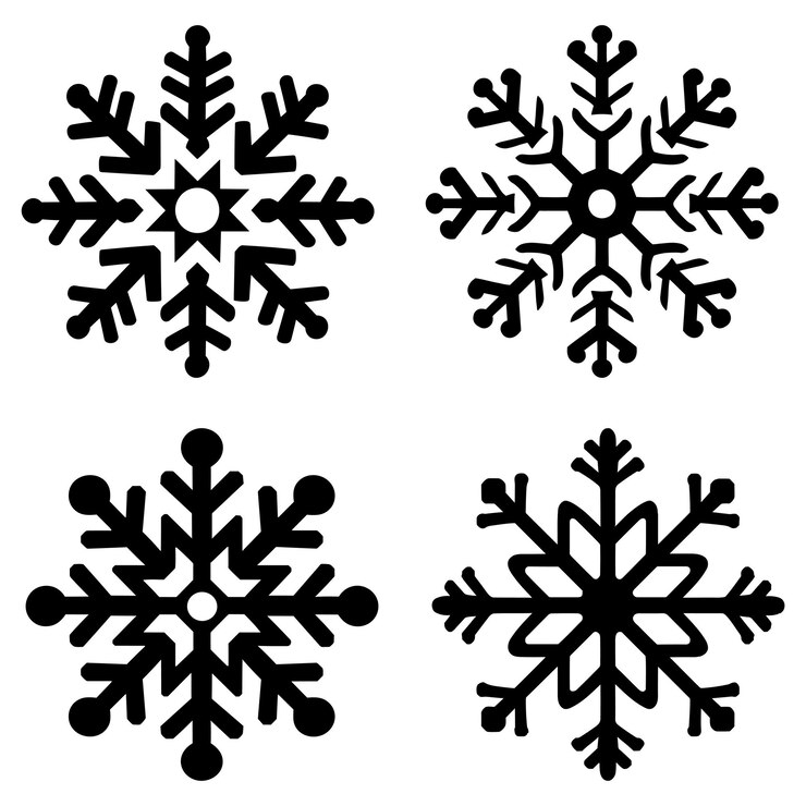 conjunto de siluetas de hierba copos de nieve navideños modernos diseño vectorial colección de copos de nieve navideños