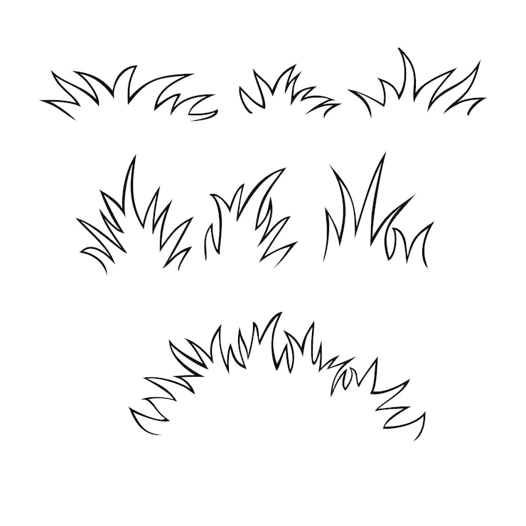 Vector un conjunto de siluetas de hierba sobre un fondo blanco.