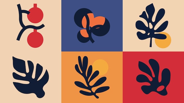 Conjunto de siluetas de hojas tropicales vectoriales en estilo plano Ilustración vectorial