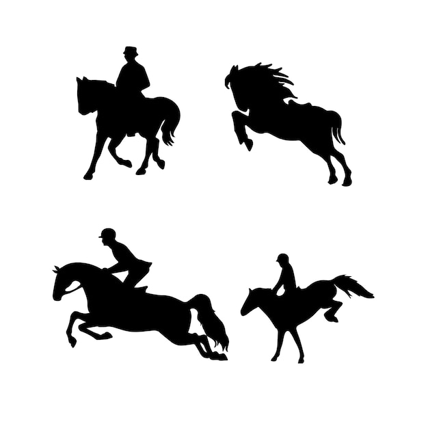 conjunto de siluetas de hombre de equitación