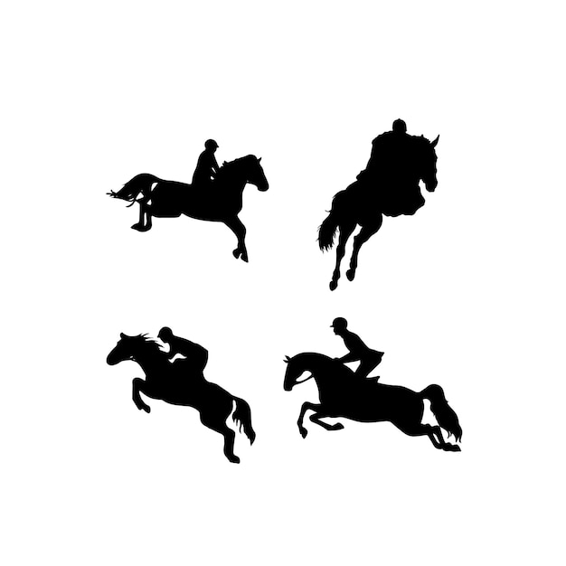 Vector conjunto de siluetas de hombre de equitación
