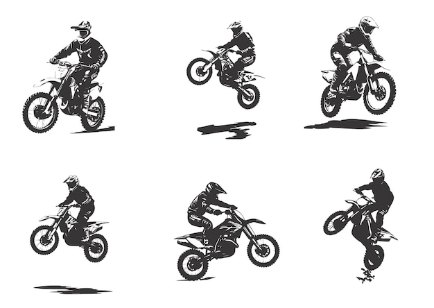 Conjunto de siluetas de un hombre montando en motocross