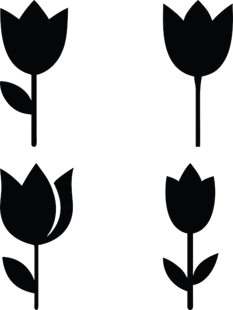 Conjunto de siluetas de íconos de flores con colección de ilustraciones de diseño minimalista