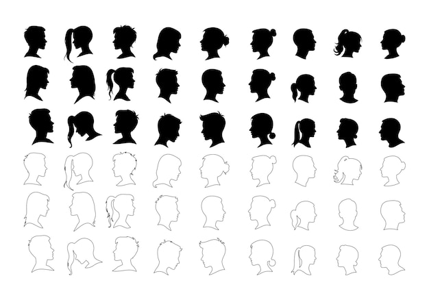 Conjunto de siluetas de la ilustración de arte vectorial del ícono de perfil con fondo blanco
