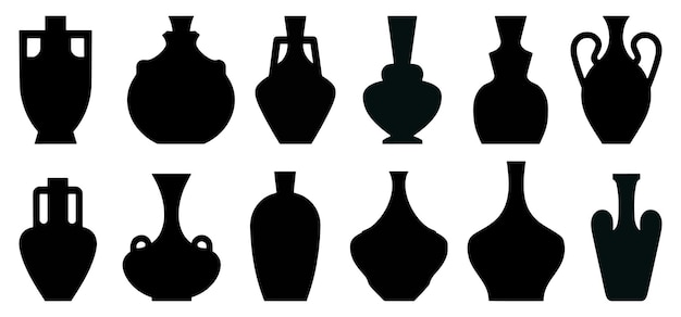 Conjunto de siluetas de jarrón vectorial aislado en fondo blanco