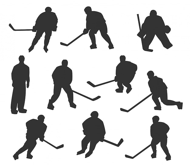 Vector conjunto de siluetas de jugadores de hockey sobre hielo