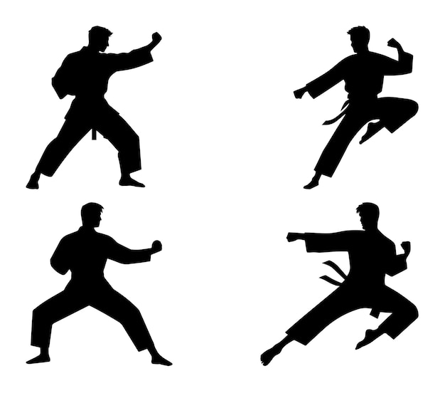 Conjunto de siluetas de karate vectorial