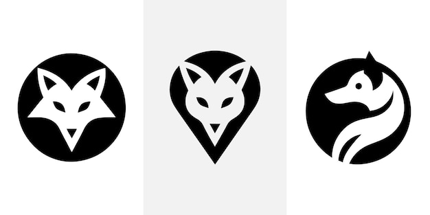 Conjunto de siluetas del logotipo del zorro blanco y negro