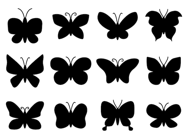 Conjunto de siluetas de mariposas dibujadas a mano Se puede utilizar como elementos de diseño para niñas niños imprime elementos de fondo de fantasía tatto boceto decoración