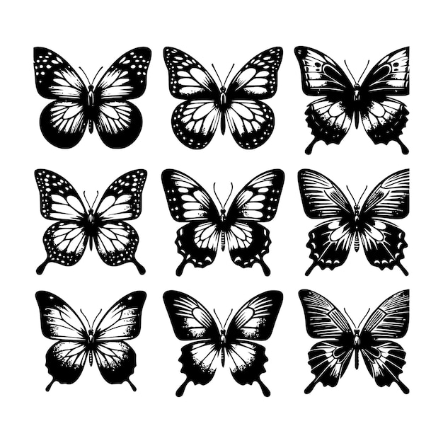 Conjunto de siluetas de mariposas