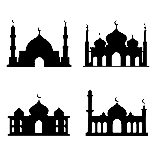 conjunto de siluetas de mezquitas vector Ramadhan kareem Cincuenta edificios mezquitas muy detalladas