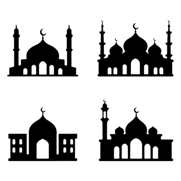 conjunto de siluetas de mezquitas vector Ramadhan kareem Cincuenta edificios mezquitas muy detalladas