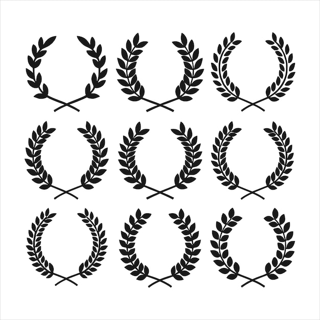 Conjunto de siluetas minimalistas de corona de laurel para logotipos y decoraciones