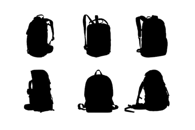 Vector conjunto de siluetas de mochilas.