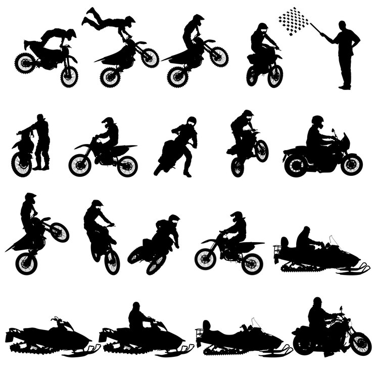 Vector conjunto de siluetas de motocross motociclista ilustración vectorial
