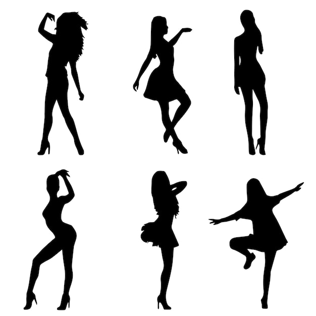 Un conjunto de siluetas de mujeres bailando ilustraciones vectoriales