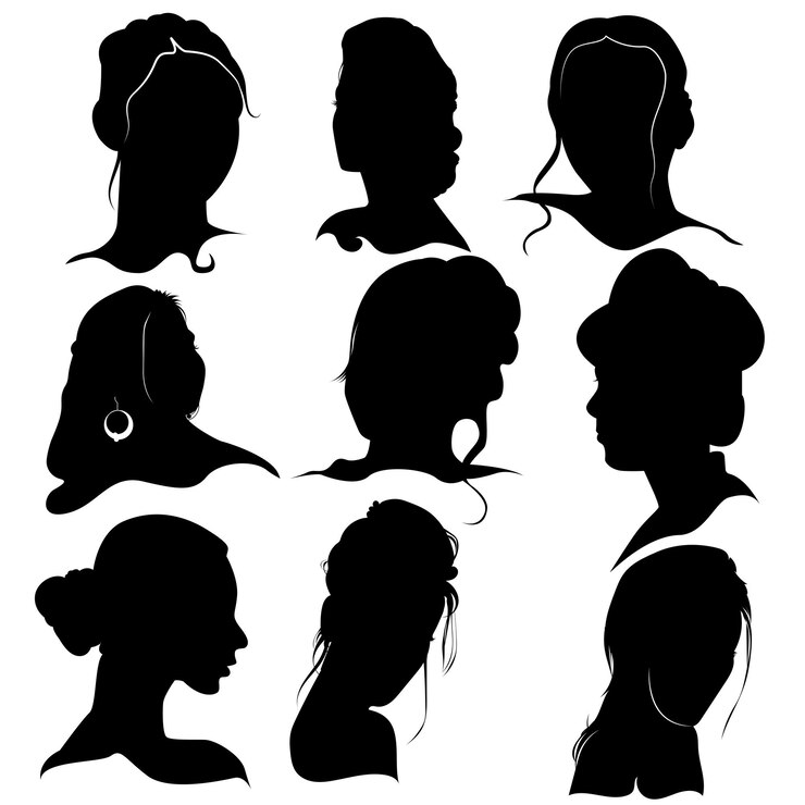 Conjunto de siluetas de mujeres negras planas Vector Premium