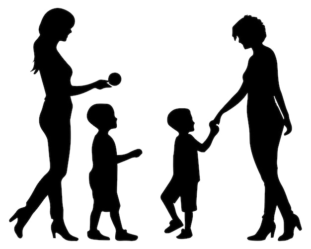 Conjunto de siluetas de mujeres con niños vector concepto del día de la madre