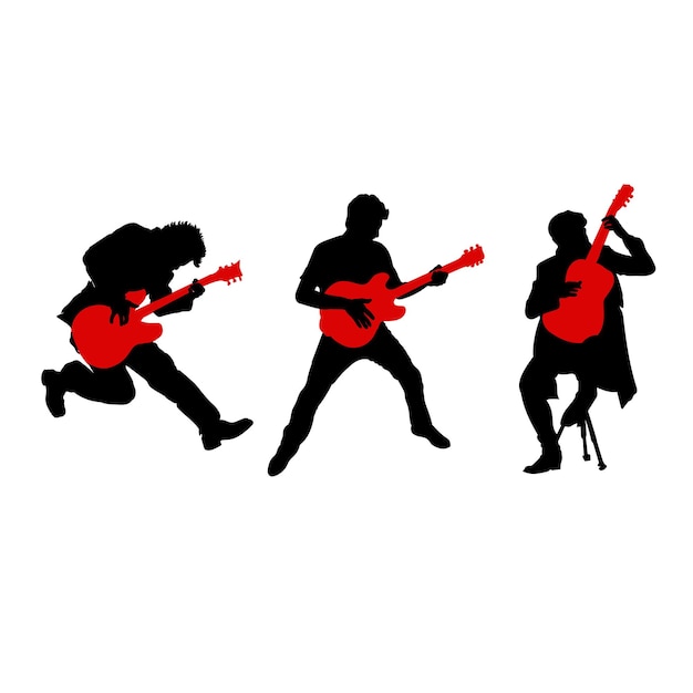 Conjunto de siluetas de músicos guitarristas diseño vectorial