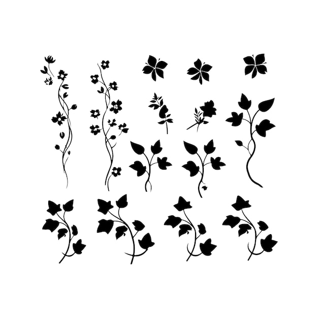 Conjunto de siluetas negras de lvy Arte de flores de hojas de lvy atractivo y ilustración vectorial