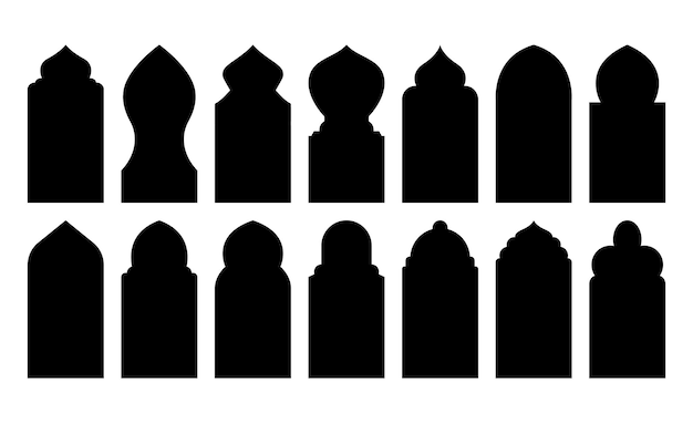 Un conjunto de siluetas negras del ornamento islámico de la puerta de la mezquita