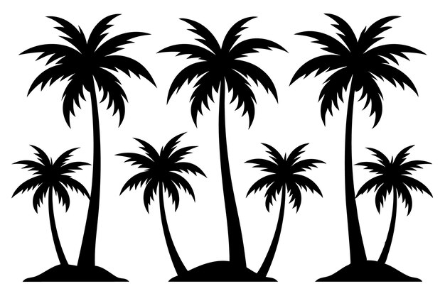 conjunto de siluetas negras de una palmera
