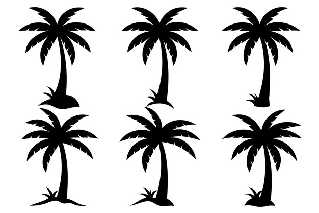 conjunto de siluetas negras de una palmera