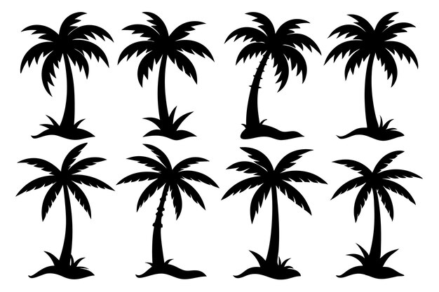 conjunto de siluetas negras de una palmera