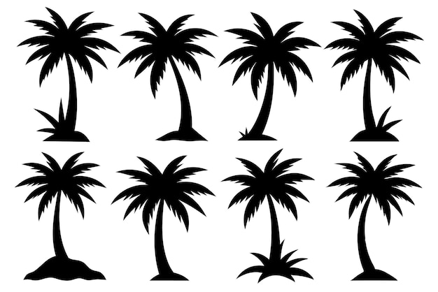 conjunto de siluetas negras de una palmera
